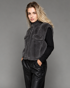 Chaqueta piel sin manga Anisa Taupe