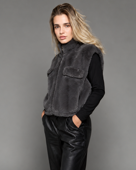Chaqueta piel sin manga Anisa Taupe