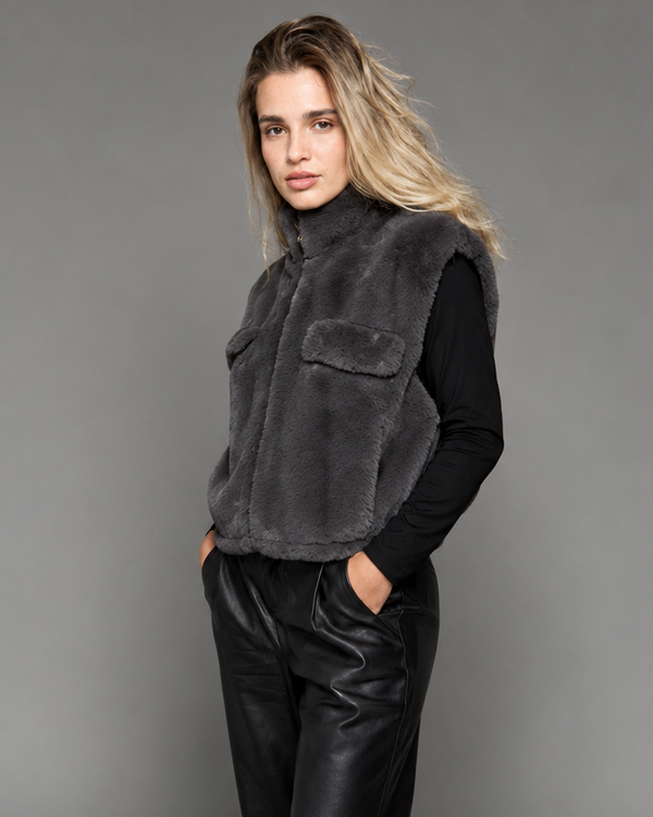 Chaqueta piel sin manga Anisa Taupe