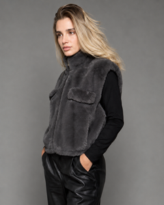 Chaqueta piel sin manga Anisa Taupe