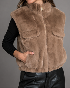 Chaqueta piel sin manga Anisa Beige